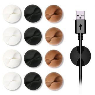 Lot de 12 bloque-câbles ronds noir, blanc et marron